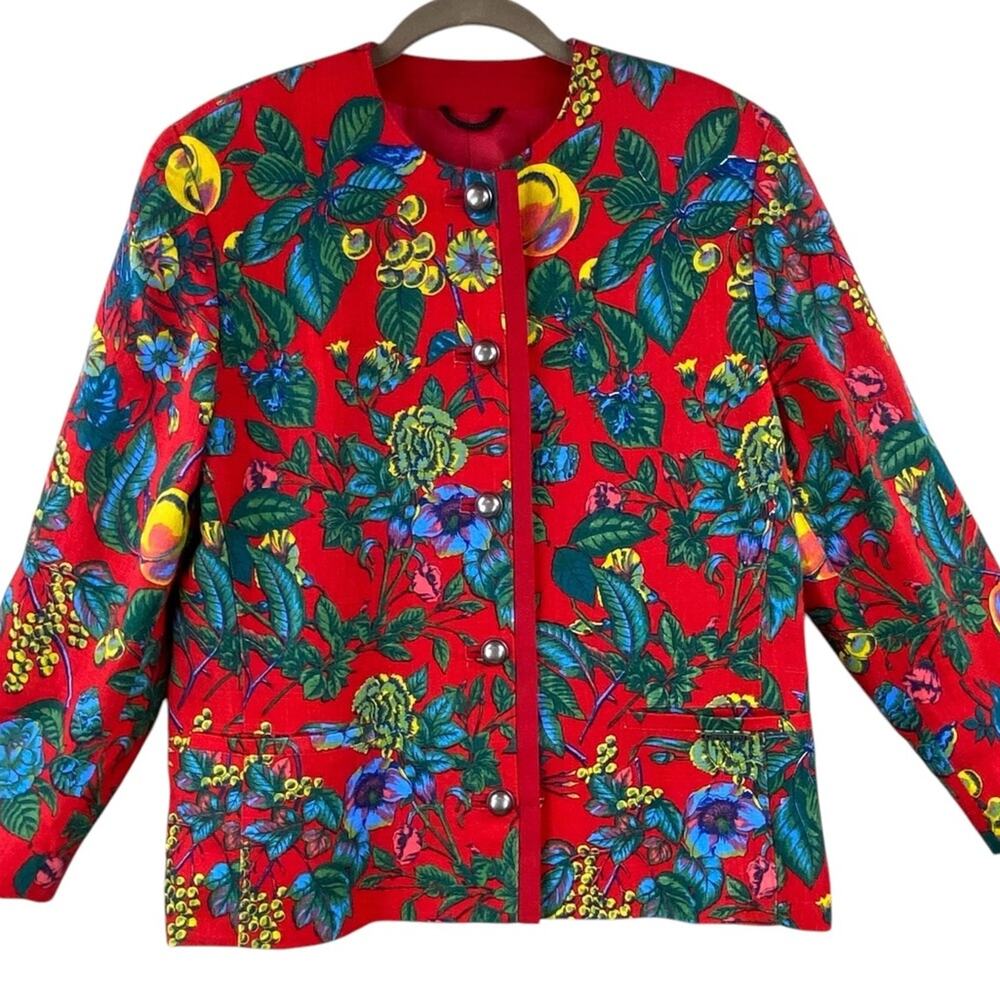 Giesswein Austrian Floral Jacket Size 10 Red Art To Wear Classic